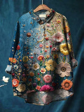 Women's Retro Floral Print Casual Cotton And Linen Shirt